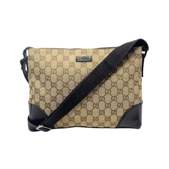 Gucci Bag Crossbody Shoulder Purse GG Logo Supreme Monogram Canvas Brown Leather - Picture 1 of 11